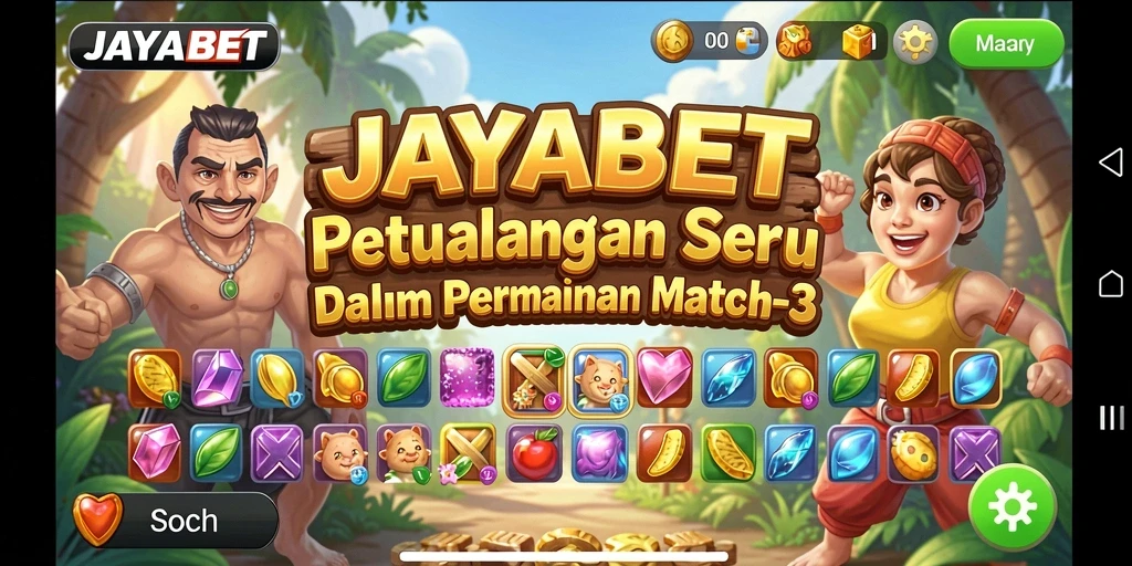 Screenshot gameplay JAYABET yang menunjukkan pencocokan item Match-3.