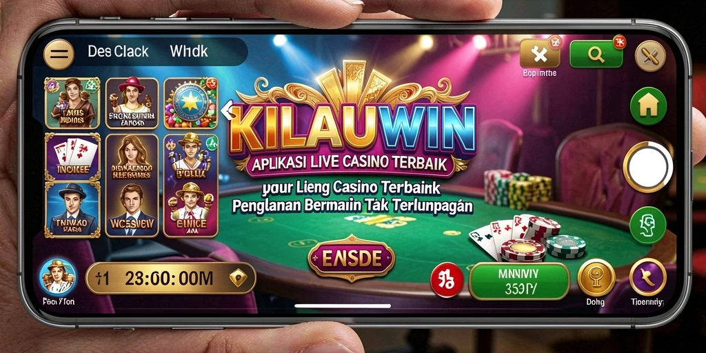 Tangkapan layar KILAUWIN menunjukkan dealer langsung dan suasana kasino yang mendebarkan.