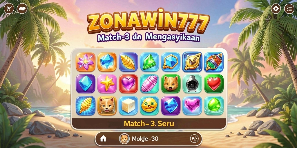Screenshot gameplay ZONAWIN777 dengan visual Match-3 yang menarik.